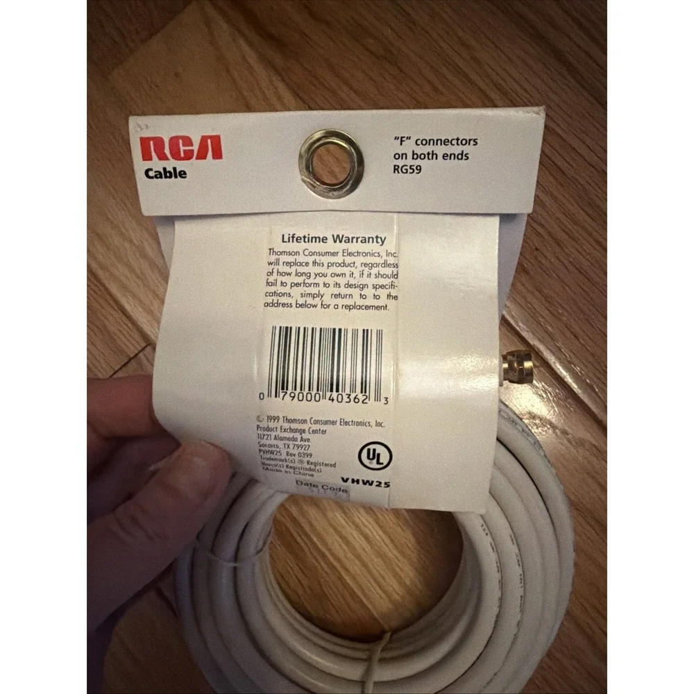RCA Gold Plated RG59 Coax Cable Cord 25' White F Connectors On Both Ends